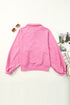 Lantern Sleeve Snap Button Placket Washed Pullover Casual Round Neck Sweatshirt